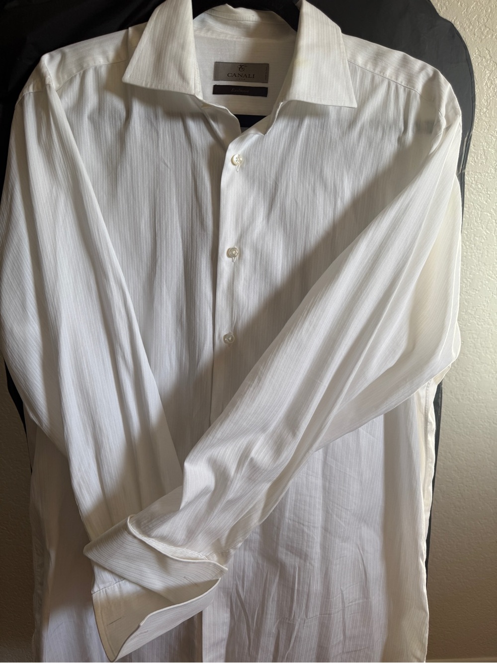 Canali White Pinstripe Dress Shirt - Spread Collar